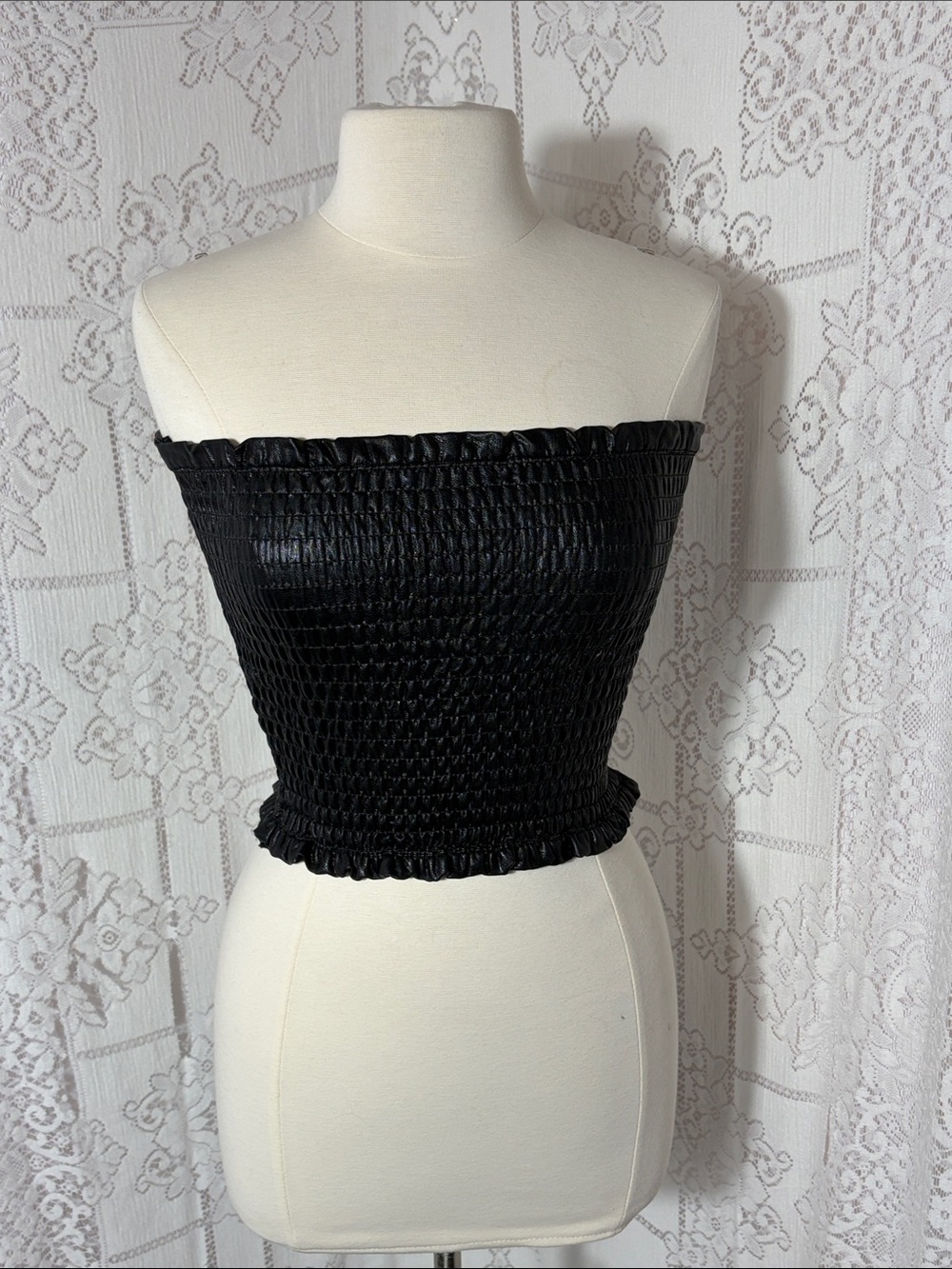 Vintage Havana Black Smocked Strapless Tube Top